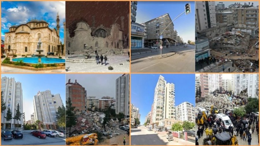 Pamje të vendeve para dhe pas shkatërrimeve nga tërmeti në Turqi