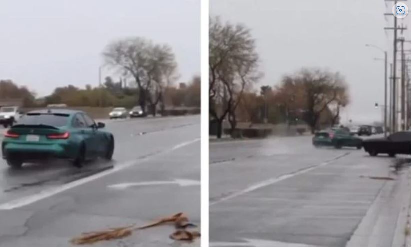 Vozitësi i BMW-së e pëson keq në mot me shi, përplaset fuqishëm në shtyllë elektrike