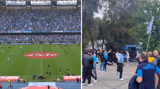Mijëra tifozë të Napolit e kuptojnë në stadium se Interi fitoi, ata shpërthejnë në festë