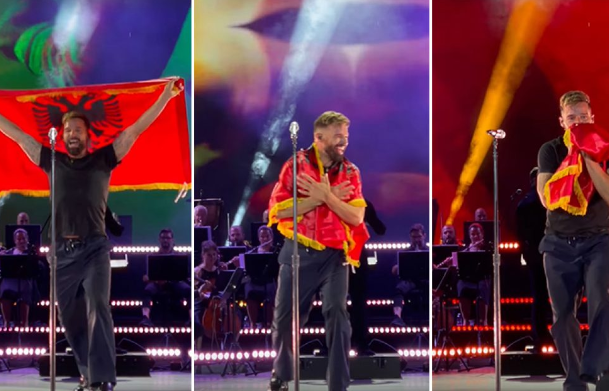 Ricky Martin puth flamurin kombëtar në Tiranë, shkruan “Të dua” në shqip