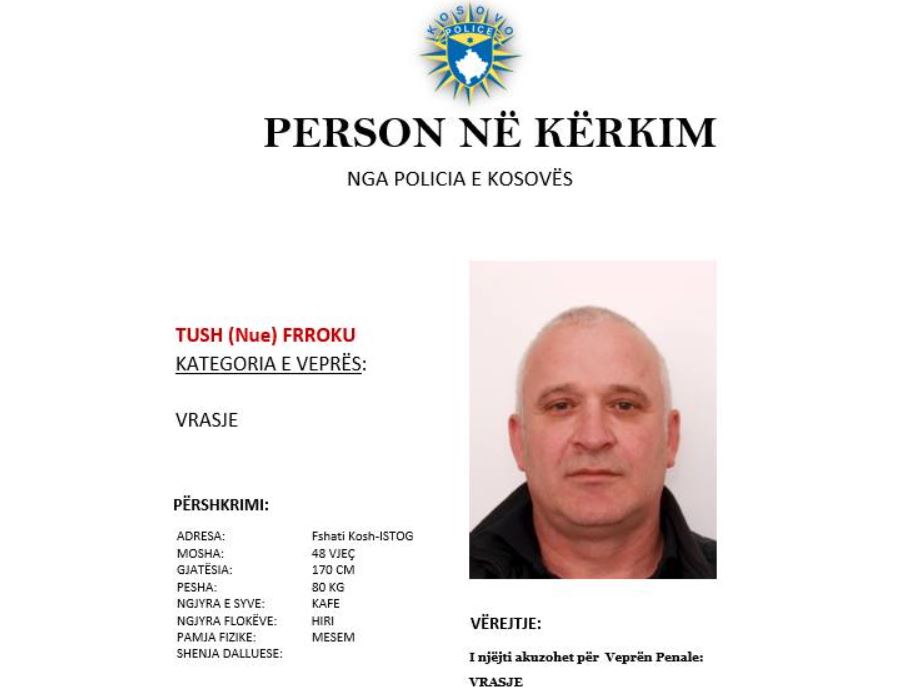 Policia e shpall në kërkim Tush Frrokaj, i dyshuar për vrasjen në Klinë