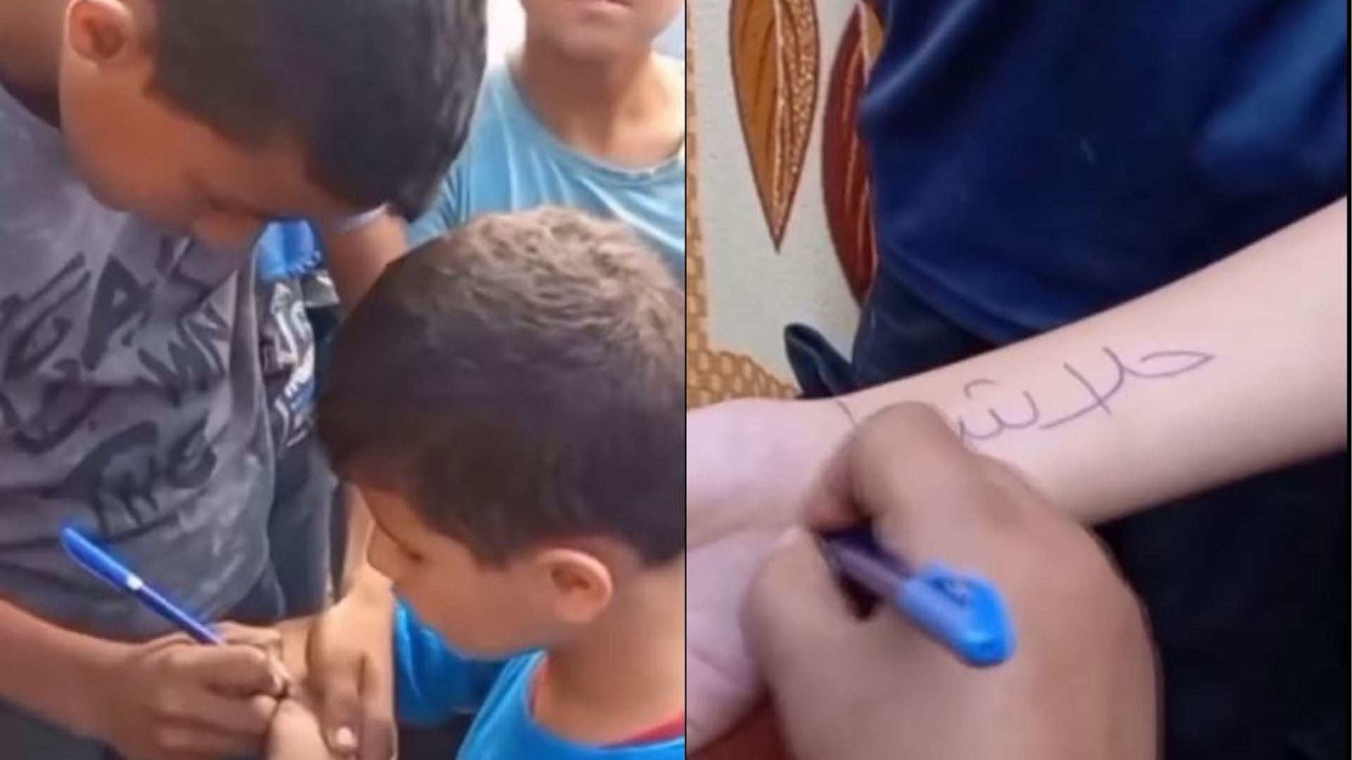 Fëmijët palestinezë shkruajnë emrat e tyre në duar që të identifikohen nëse vriten