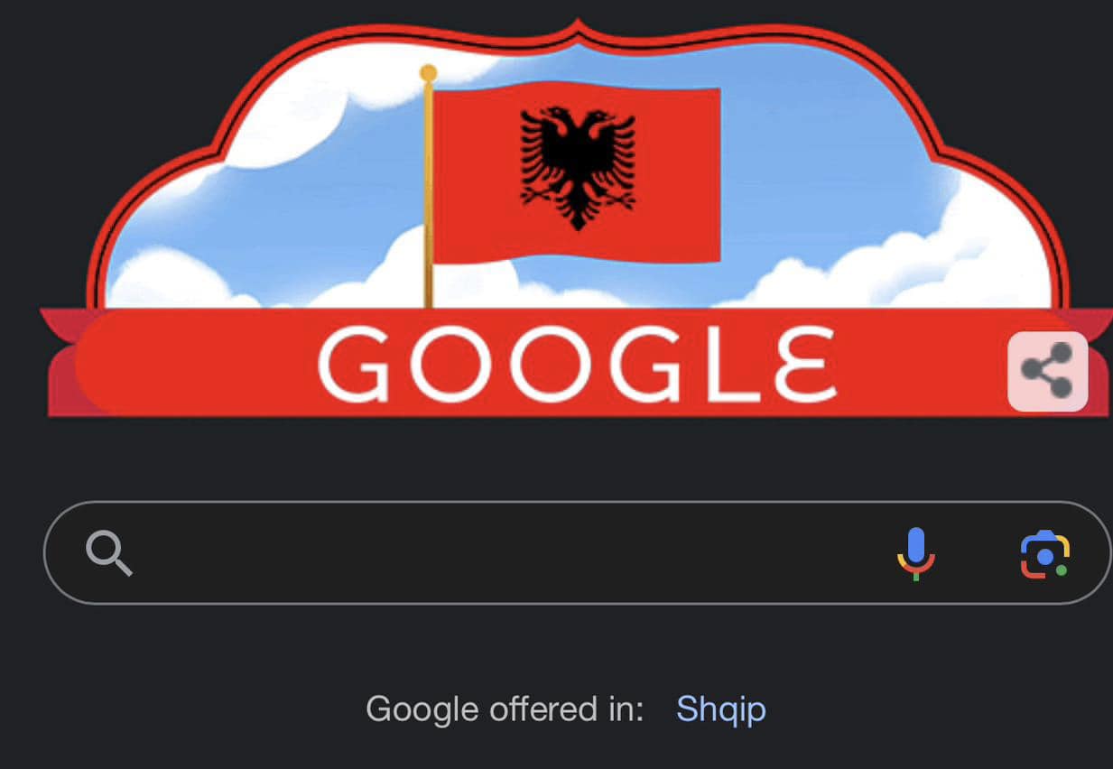 Google shfaq flamurin kombëtar në faqen hyrëse