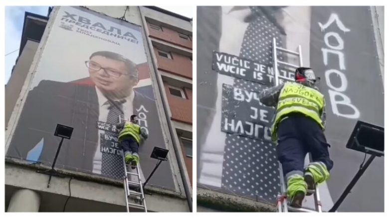 Qytetari shkruan në një billbord në Serbi: Vuçiq është hajdut -VIDEO