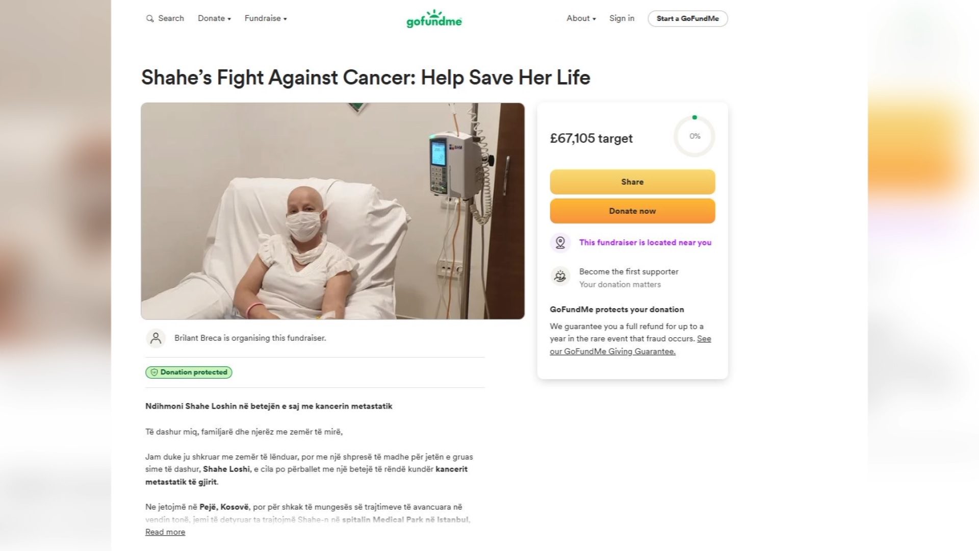 Hapet “GoFundMe” për Shahe Loshin, i duhen mbi 78 mijë euro për shërim në Turqi