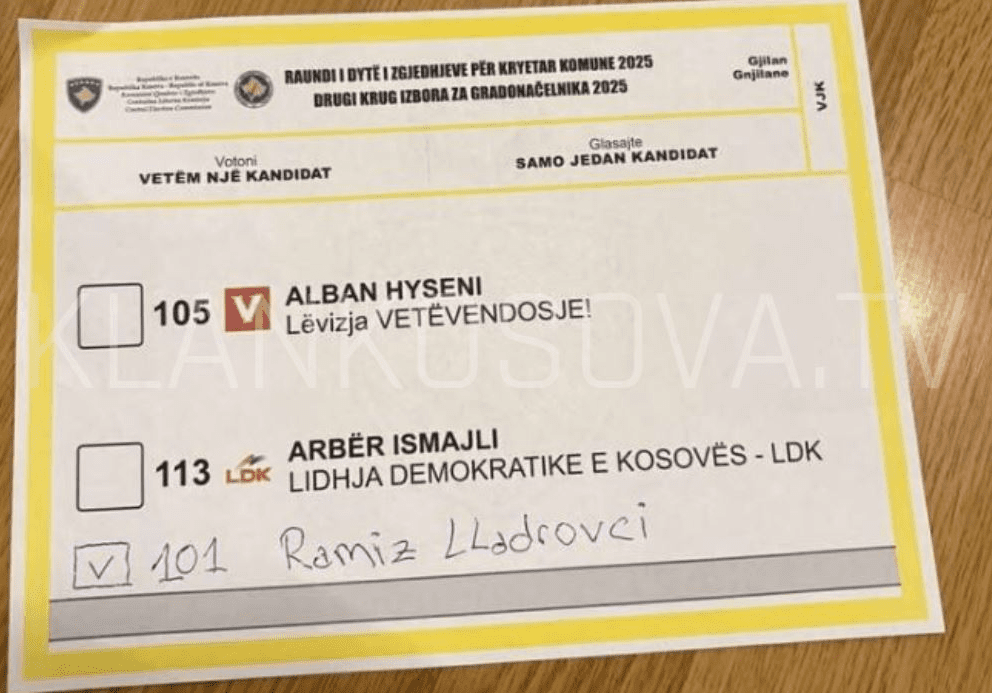 Qytetari në Gjilan vendos Ramiz Lladrovcin në fletëvotim