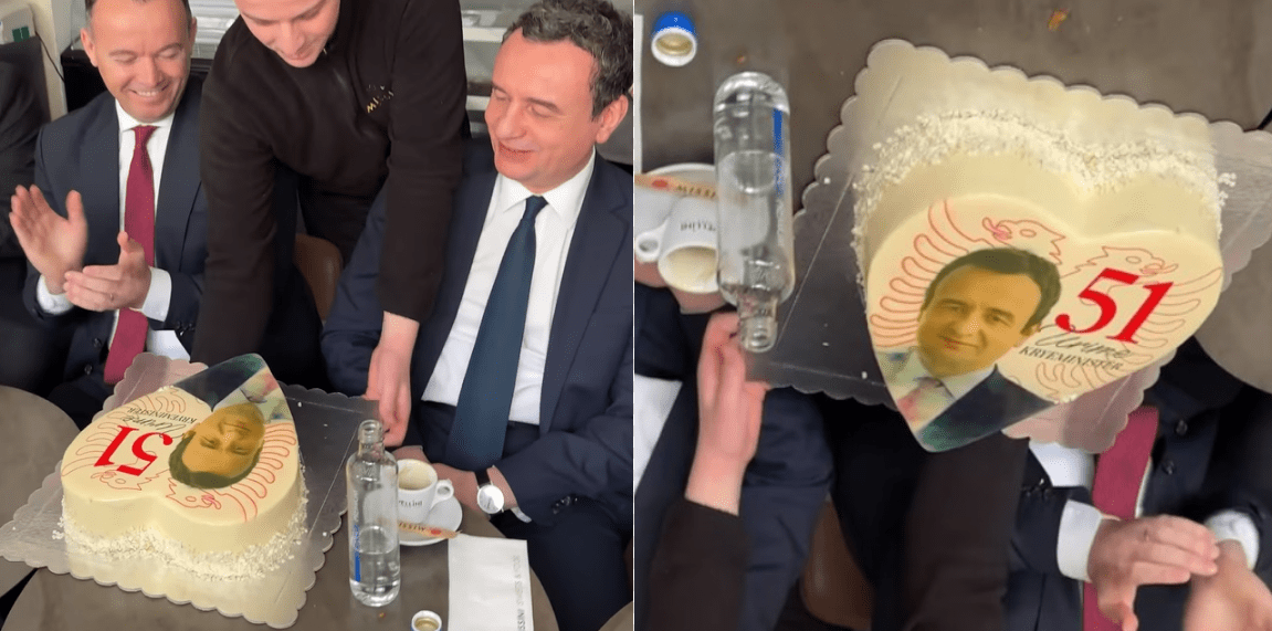 Kurti feston ditëlindjen në veri të Mitrovicës, befasohet me tortë nga bashkë-partiakët