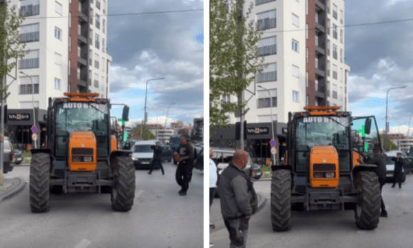 Qytetari e bllokon me traktor rrugën para Stacionit të Policisë në Skenderaj