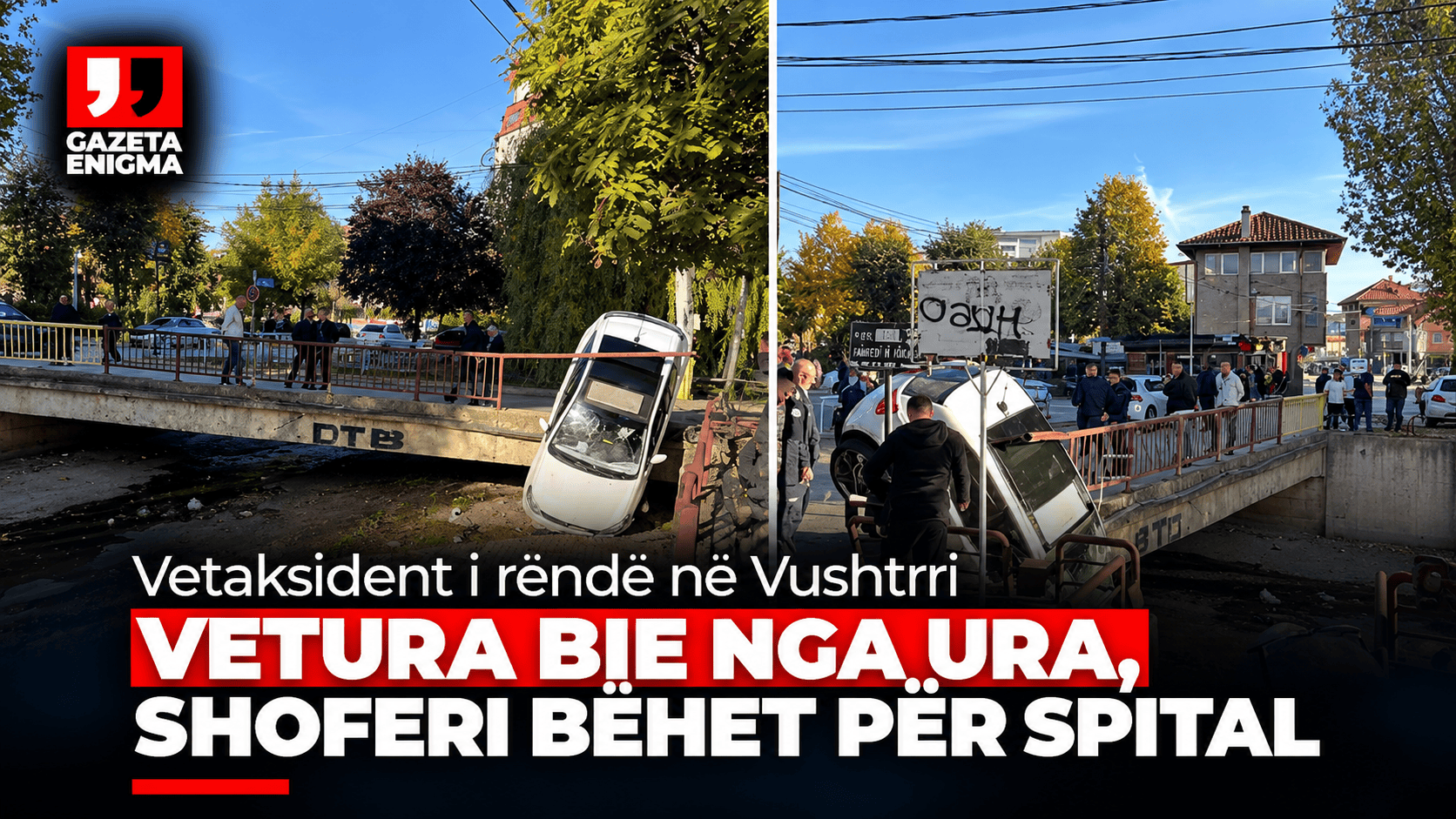 Vetaksident i rëndë në Vushtrri, vetura bie nga ura